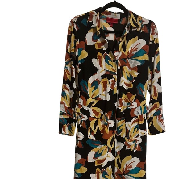 Jennifer Lopez Floral Print Long Sleeve Midi Dress Shirt Dress - Picture 6 of 8